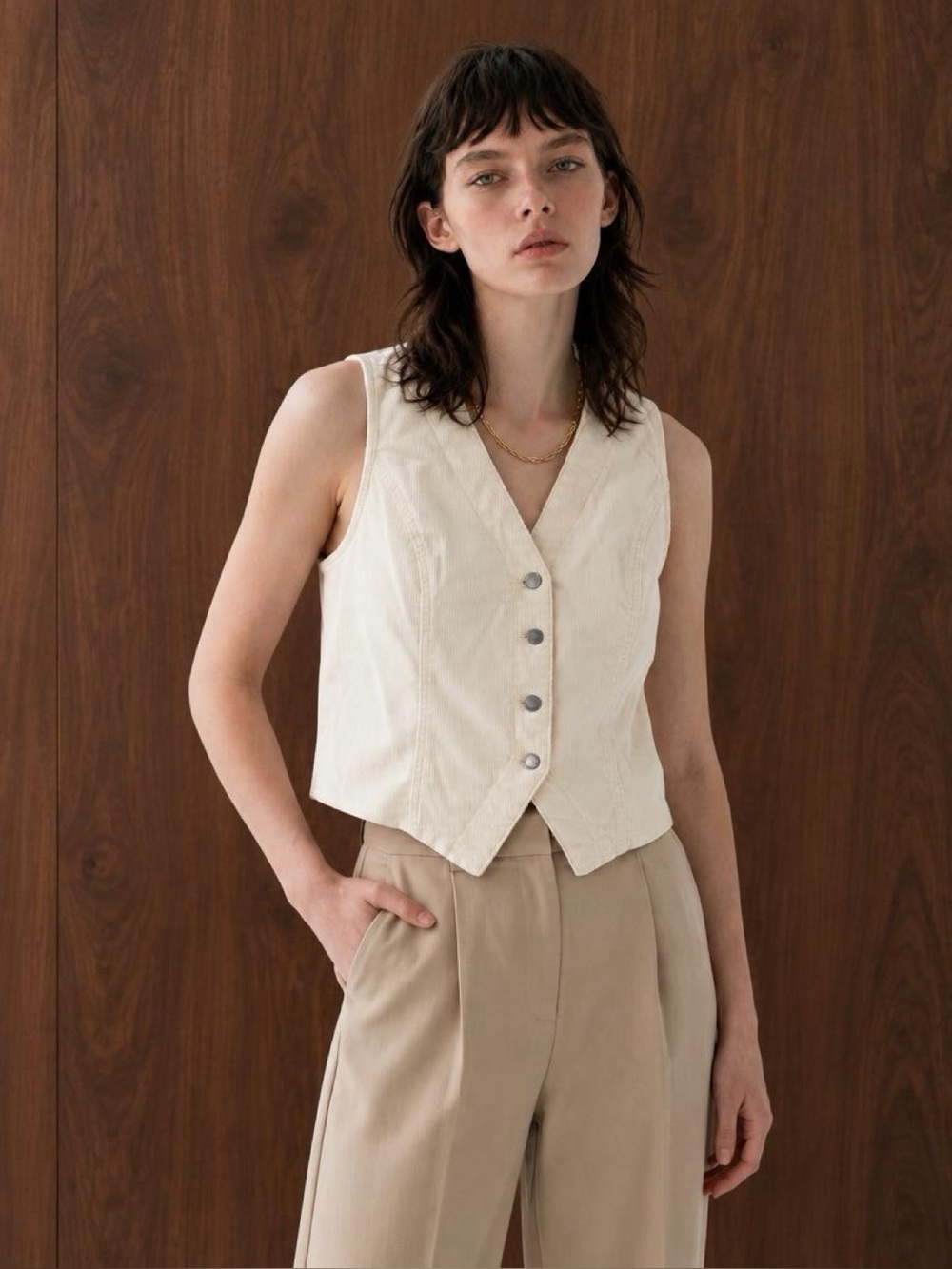 Universal Thread White Corduroy Button Front Vest – Size XL